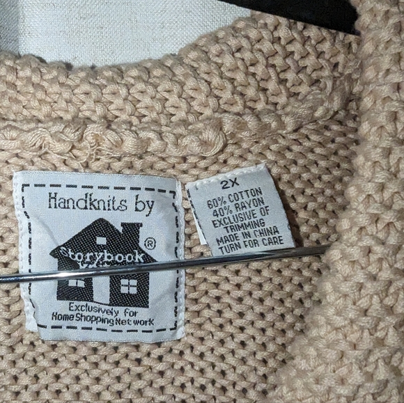 Vintage Storybook Knits Long Handknit Ruffle Trim Cardigan - Picture 2 of 5